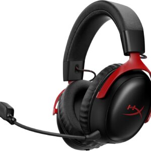 HyperX Cloud III S – Wireless Gaming Headset for Multi-Platform, 2.4GHz, Bluetooth, Battery Life up to 120 Hours 2.4GHz / 200 Hours Bluetooth, 53mm Angled Drivers, 10mm Detachable Mic, Black-Red