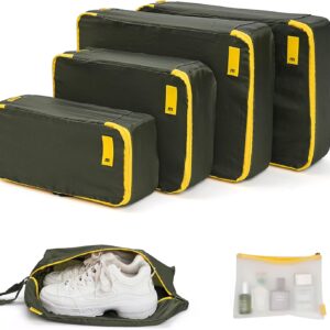 MOKOBARA The Packing Cube Nylon Fabric Water Resistant Travel Organizer Wardrobe Organizer Set of Packing Bag (XL,Large, Medium, Shoe bag, Toiletry Bag) (Set of 6, Homegrown Sunray)
