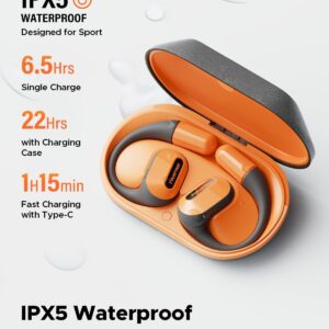 SHOKZ OpenRun Pro 2 Bone Conduction Sports Headphones, Open-Ear Wireless Earphones with Bluetooth 5.3, Noise Cancelling Mics, IP55 Waterproof, 12h Playtime for Running, USB-C Quick Charge, Orange